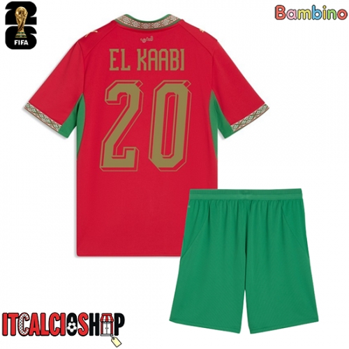 Marocco Ayoub El Kaabi #20 Prima Maglia Bambino Mondiali 2026 Manica Corta (+ Pantaloni corti)